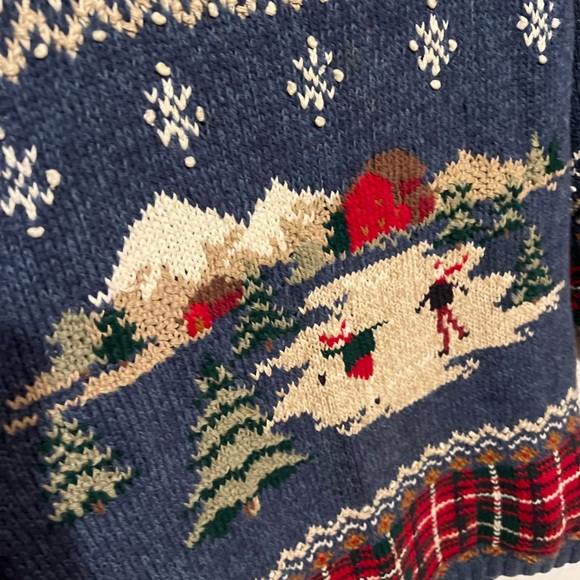 S Vintage knitted Talbots Ice Skater Holiday Christmas Winter plaid sweater - Picture 7 of 12